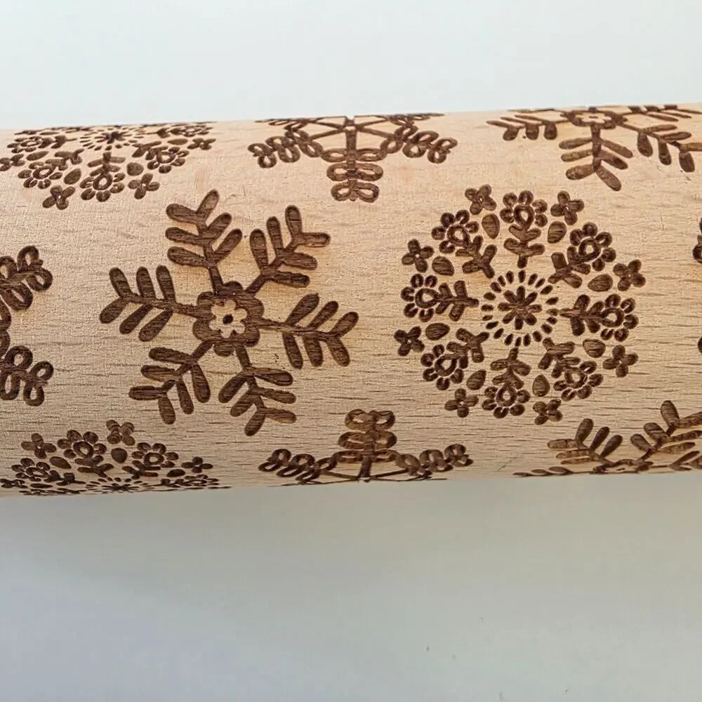 World Market Snowflake Embossed Wooden Rolling Pin Christmas Cookie Baking